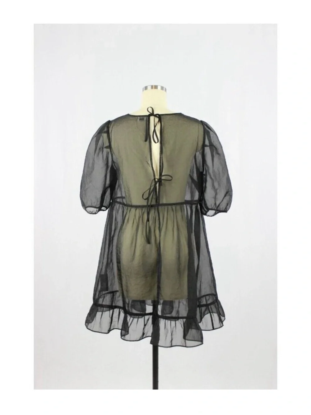 Aritzia WILFRED Madeline Black Sheer Organza Mini Babydoll Dress, Size S - Picture 3 of 13